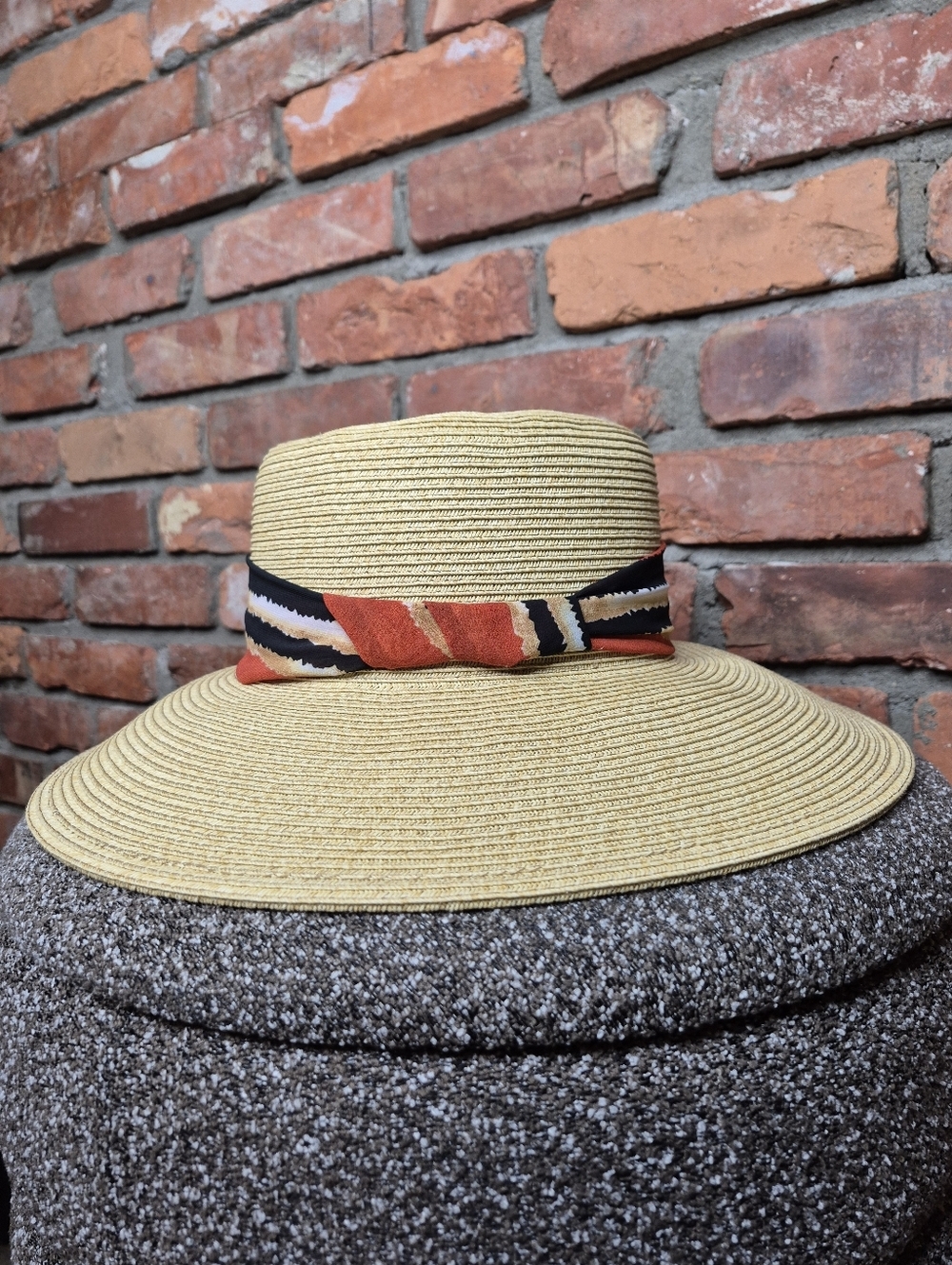 Nordstrom Wide Brim Straw Hat | One Size | Neutral Summer Sun Hat w/ Patterned B - Picture 2 of 5